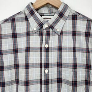 Old Navy Mens Slim Fit Plaid Button Down Shirt Size M Gray Navy Business‎ Casual